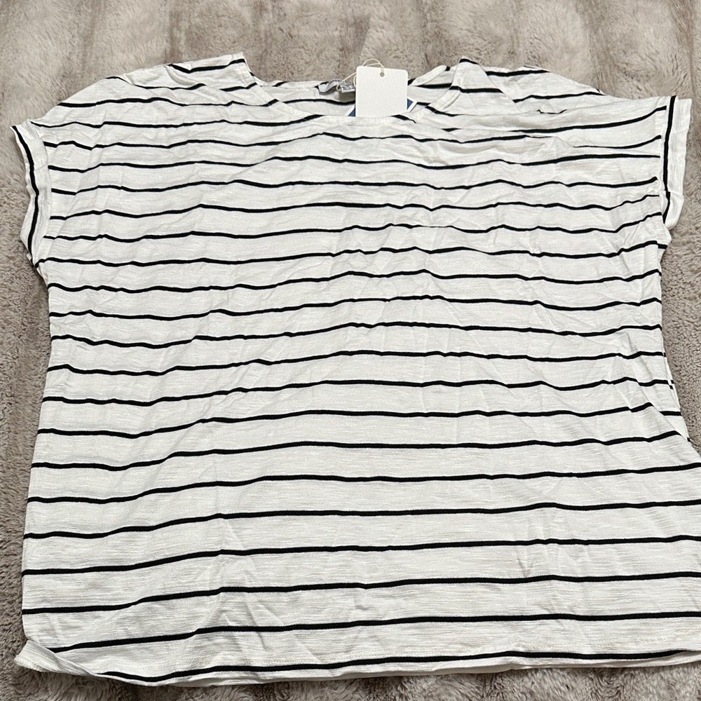Green Envelope Black and White Striped Tee
